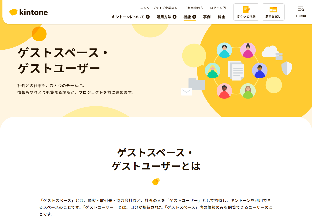kintoneゲストユーザー料金ページ公式サイトのトップページ