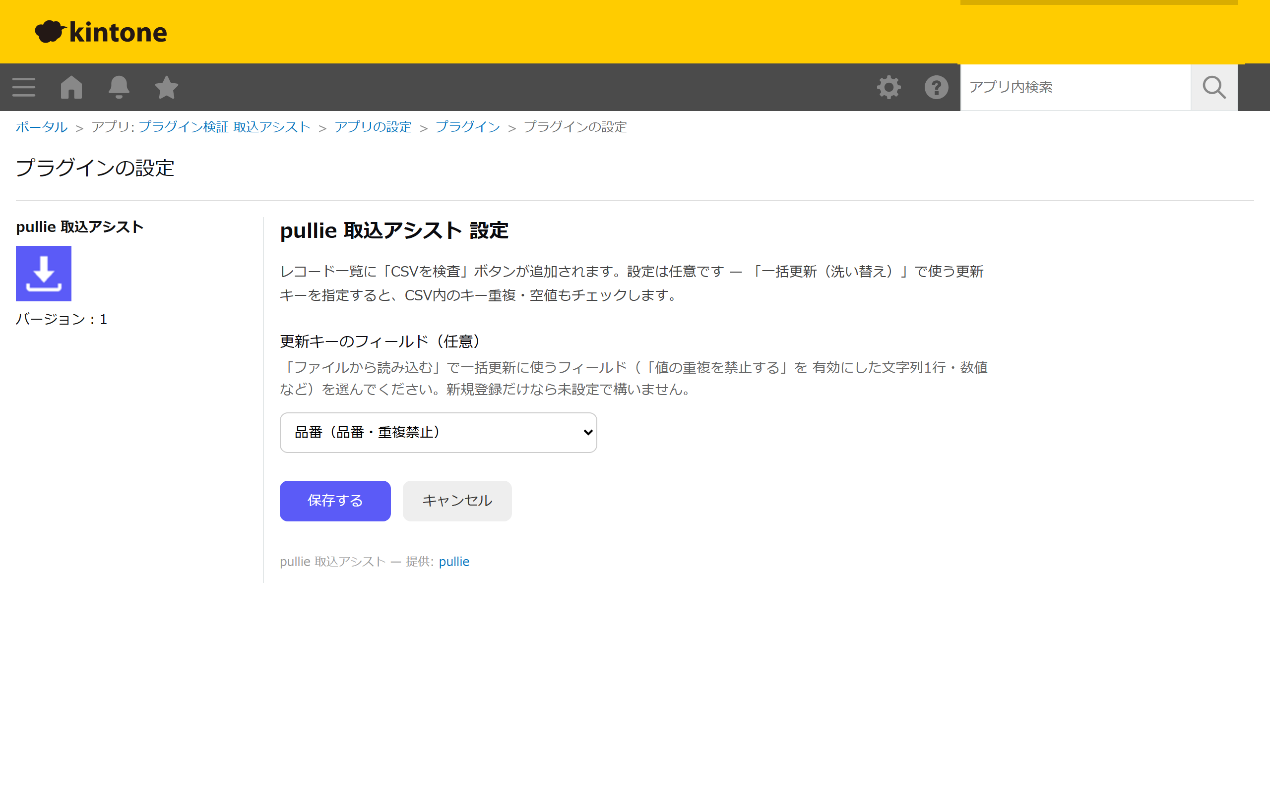 設定画面 — 更新キーの指定で重複チェックが有効に
