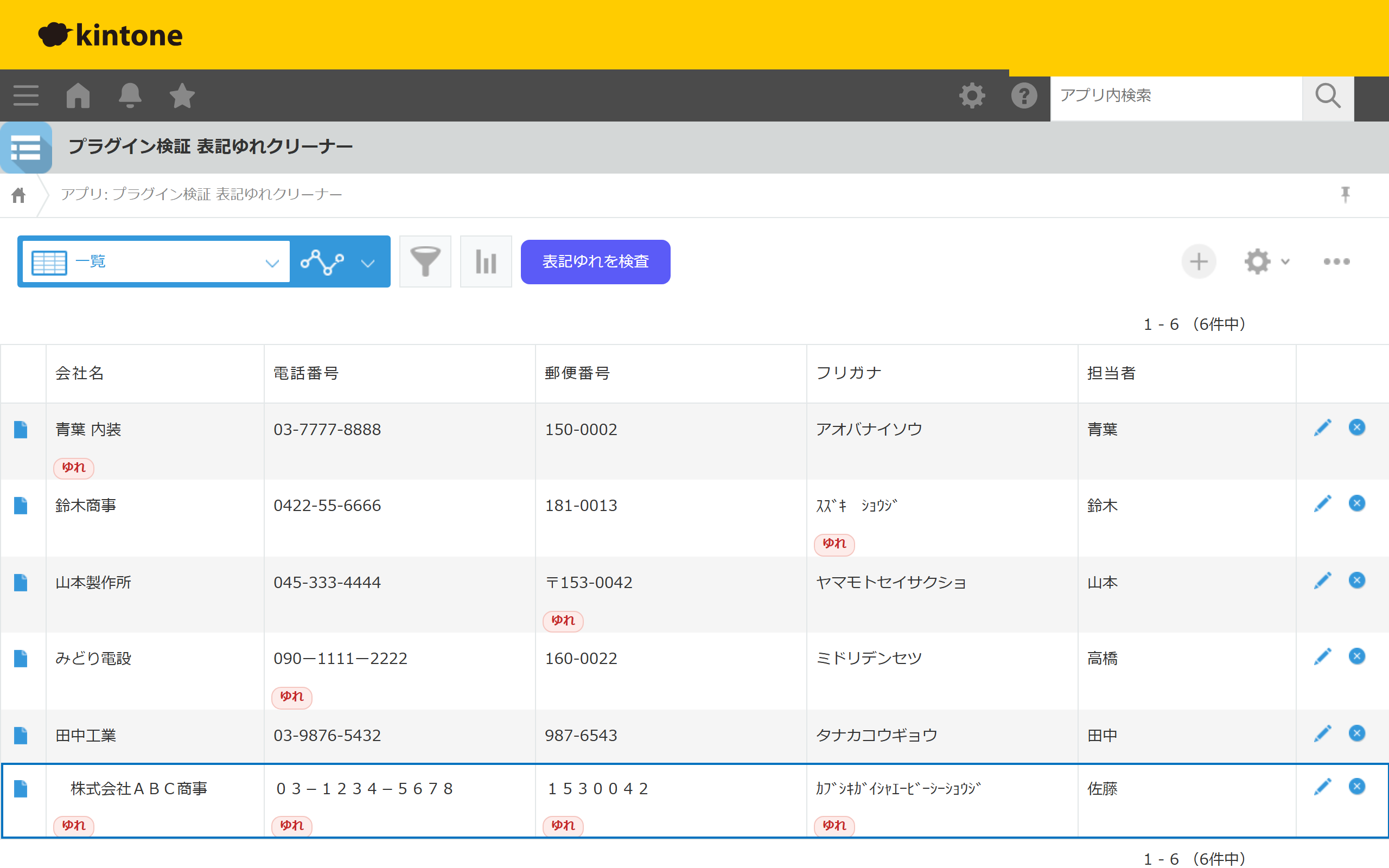 レコード一覧 — 表記ゆれセルに「ゆれ」バッジ